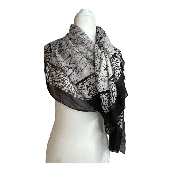 Black and Grayish White Abstract Print Lightweight Scarf - Picture 1 of 3